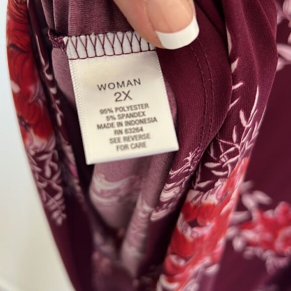 Women’s Plus size 2X gorgeous flutter sleeve maroon & pink floral dress NEW - Picture 13 of 15